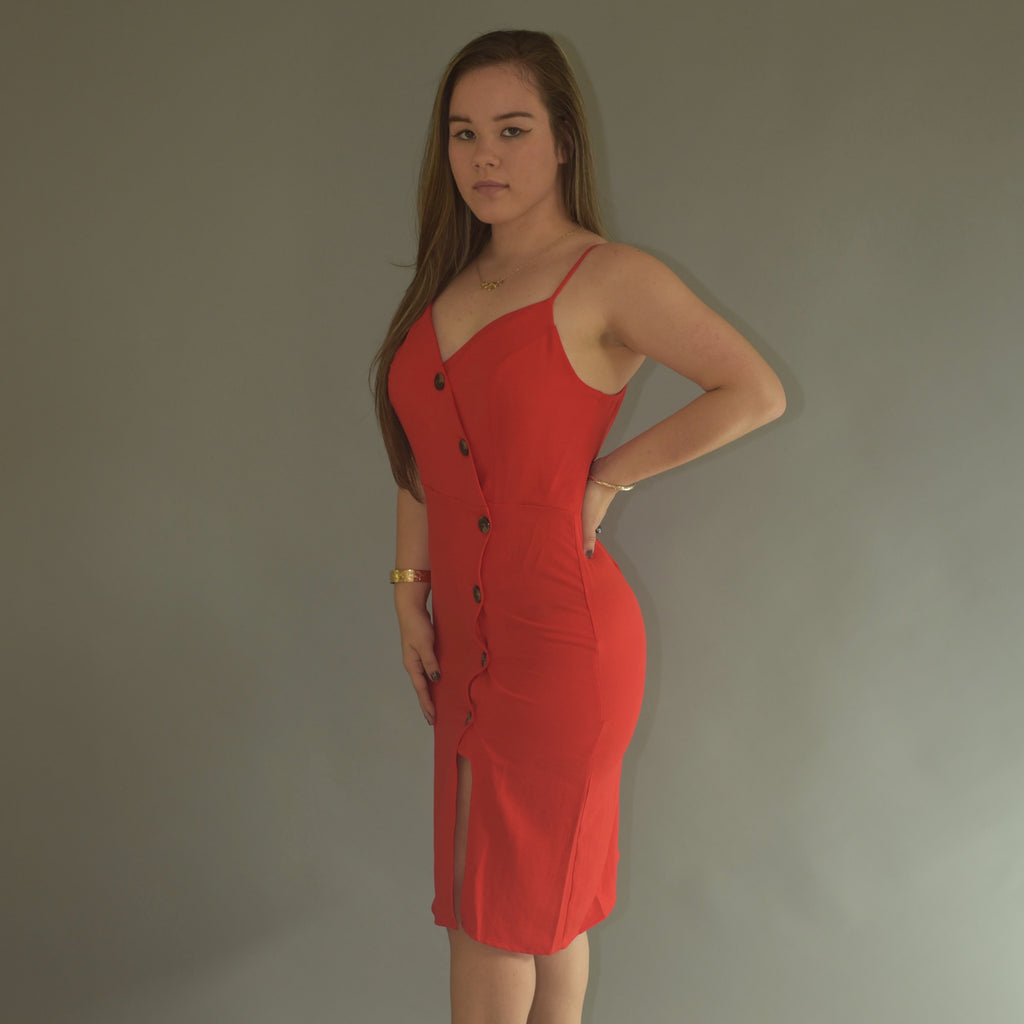 Red summer asymmetrical dress