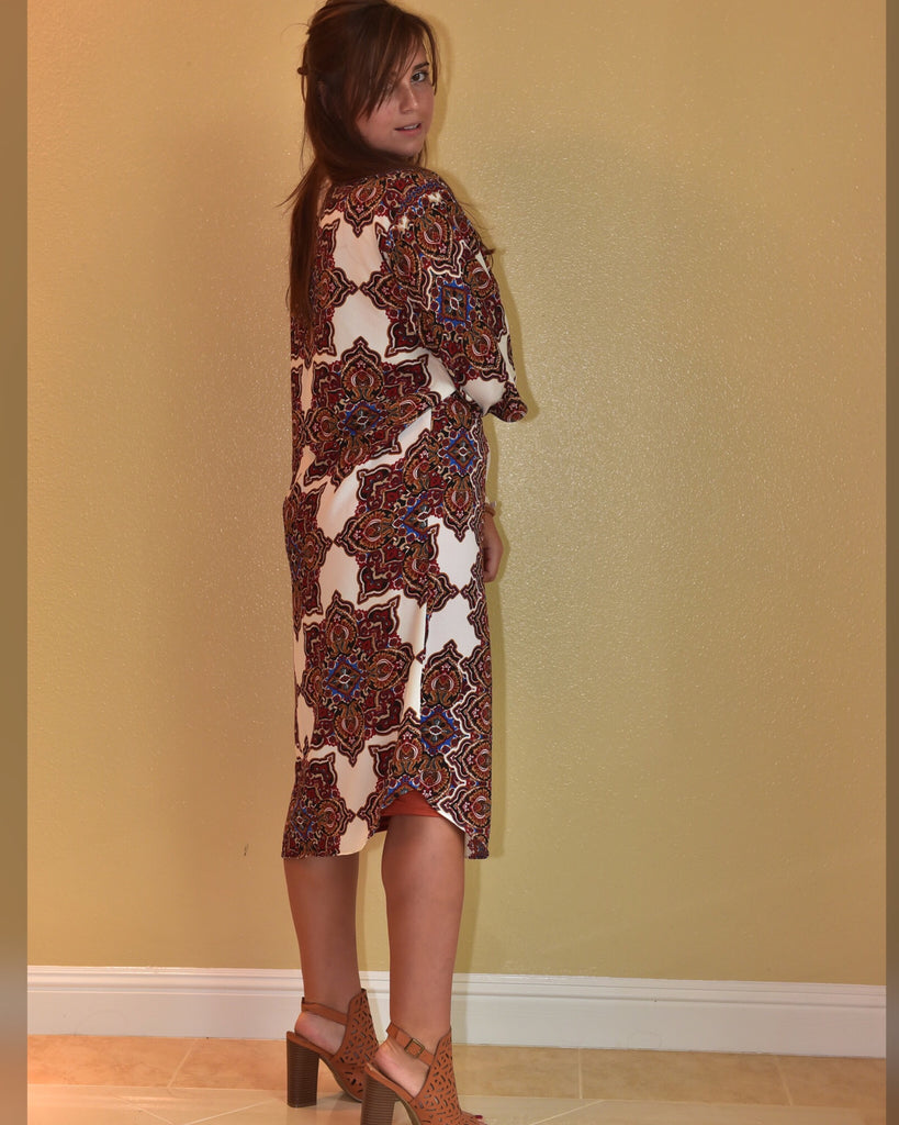 Satin Brown Print Kimono